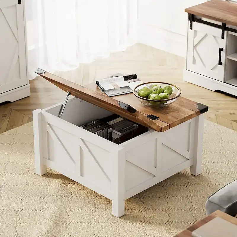 Meuble TV avec portes coulissantes façon porte de grange et table basse, lot de 2