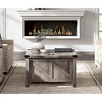 Meuble TV avec portes coulissantes façon porte de grange et table basse, lot de 2