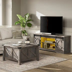 Meuble TV avec portes coulissantes façon porte de grange et table basse, lot de 2