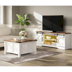 Meuble TV avec portes coulissantes façon porte de grange et table basse, lot de 2