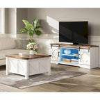 Meuble TV avec portes coulissantes façon porte de grange et table basse, lot de 2