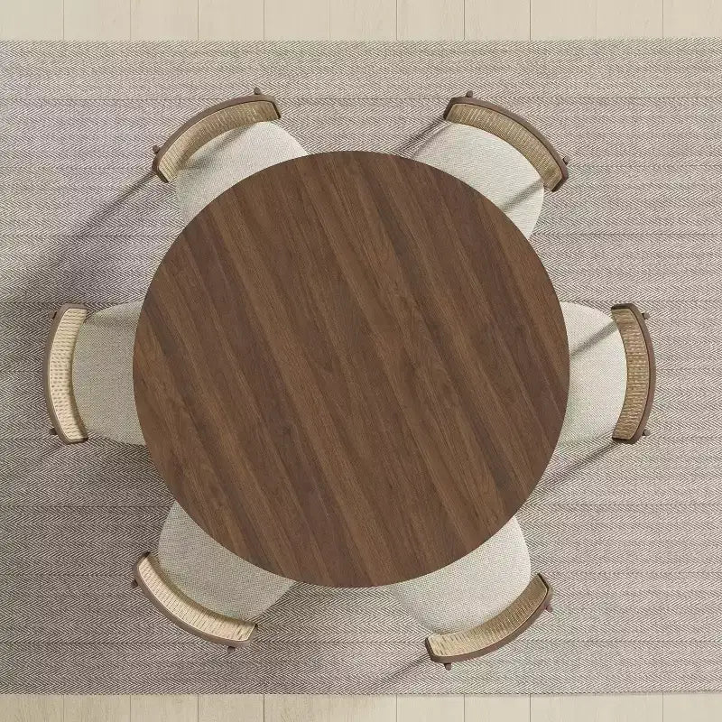 Dovelina Table de salle à manger ronde du milieu du siècle, table de cuisine en bois pour 4 personnes - Noyer