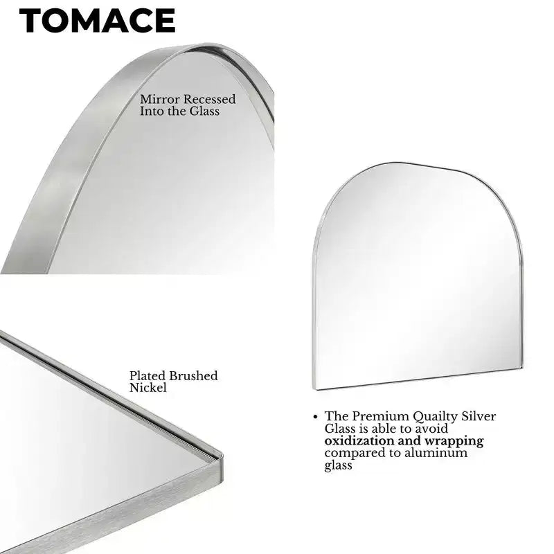 TEHOME Grand miroir de salle de bain mural à cadre métallique arqué
