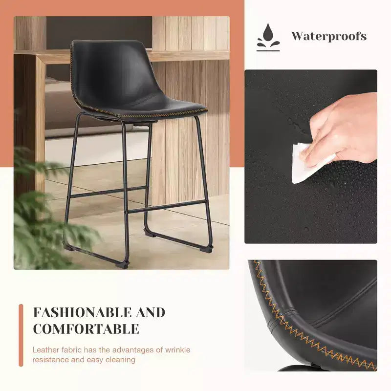 JIONJOY Lot de 2 tabourets de comptoir à structure métallique de 66 cm avec assise en similicuir