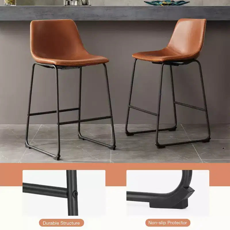 JIONJOY Lot de 2 tabourets de comptoir à structure métallique de 66 cm avec assise en similicuir