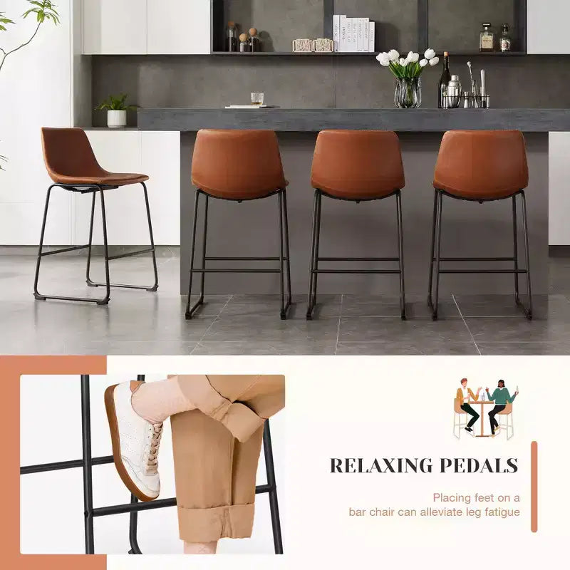 JIONJOY Lot de 2 tabourets de comptoir à structure métallique de 66 cm avec assise en similicuir