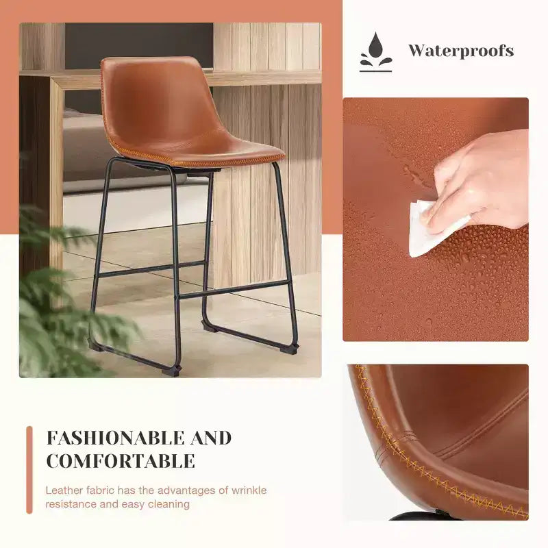 JIONJOY Lot de 2 tabourets de comptoir à structure métallique de 66 cm avec assise en similicuir