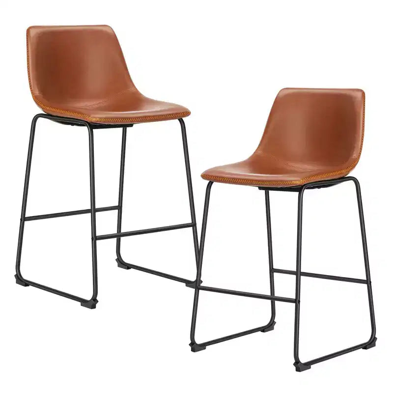 JIONJOY Lot de 2 tabourets de comptoir à structure métallique de 66 cm avec assise en similicuir
