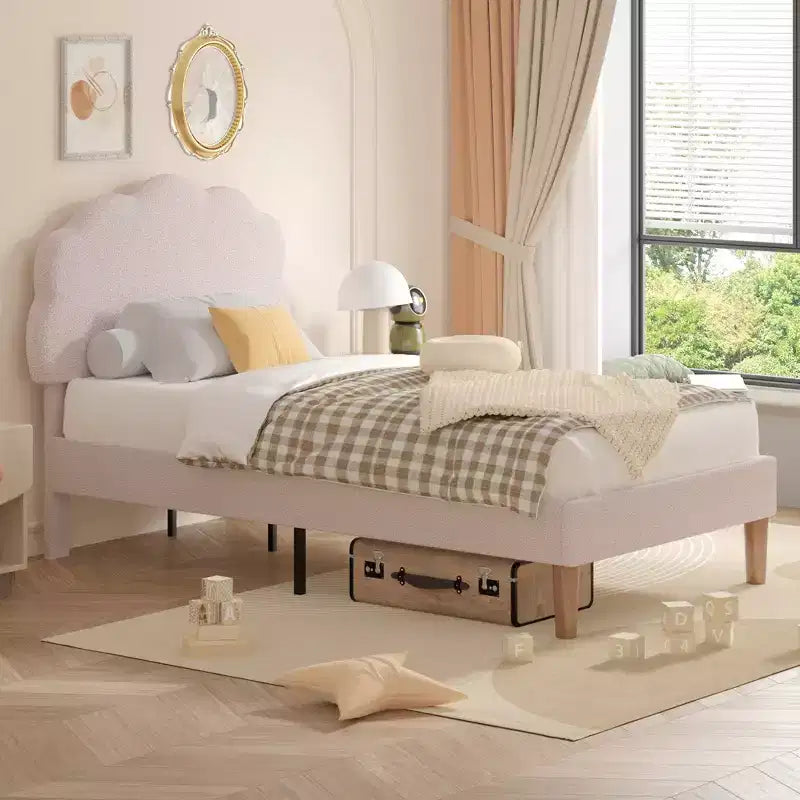 Cadre de lit en bois pour enfants en forme de nuage VECELO, lit plateforme rembourré avec tête de lit réglable, pas besoin de sommier tapissier