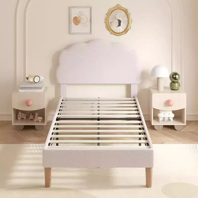Cadre de lit en bois pour enfants en forme de nuage VECELO, lit plateforme rembourré avec tête de lit réglable, pas besoin de sommier tapissier
