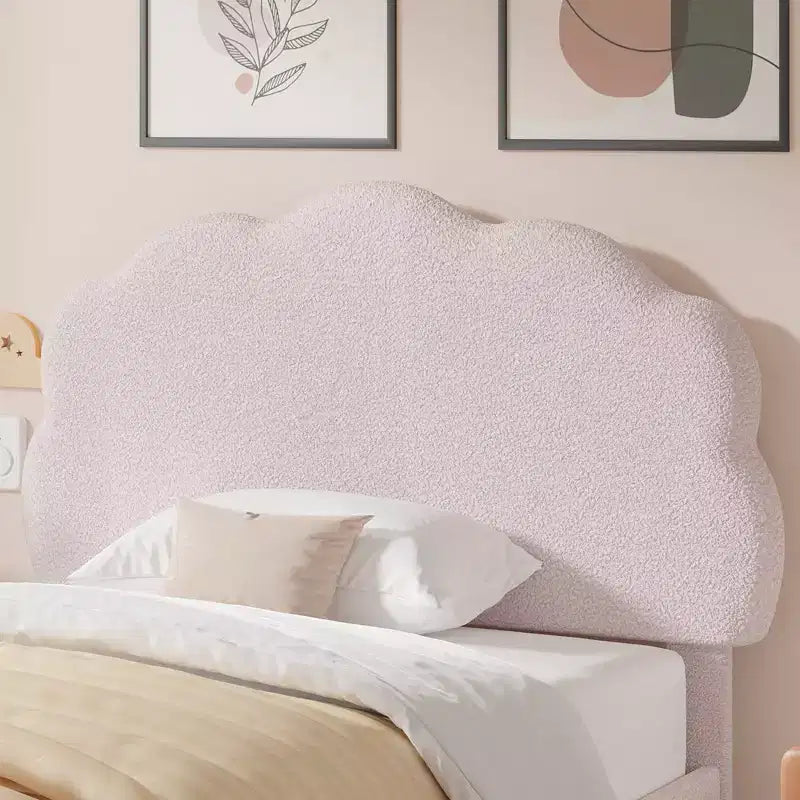 Cadre de lit en bois pour enfants en forme de nuage VECELO, lit plateforme rembourré avec tête de lit réglable, pas besoin de sommier tapissier
