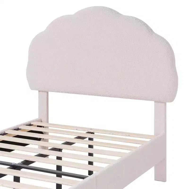 Cadre de lit en bois pour enfants en forme de nuage VECELO, lit plateforme rembourré avec tête de lit réglable, pas besoin de sommier tapissier