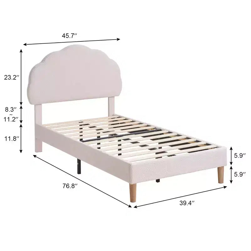 Cadre de lit en bois pour enfants en forme de nuage VECELO, lit plateforme rembourré avec tête de lit réglable, pas besoin de sommier tapissier