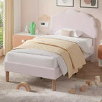Cadre de lit en bois pour enfants en forme de nuage VECELO, lit plateforme rembourré avec tête de lit réglable, pas besoin de sommier tapissier
