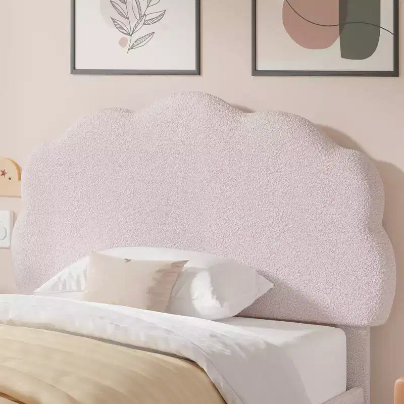 Cadre de lit en bois pour enfants en forme de nuage VECELO, lit plateforme rembourré avec tête de lit réglable, pas besoin de sommier tapissier