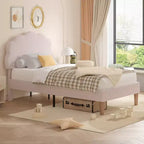 Cadre de lit en bois pour enfants en forme de nuage VECELO, lit plateforme rembourré avec tête de lit réglable, pas besoin de sommier tapissier