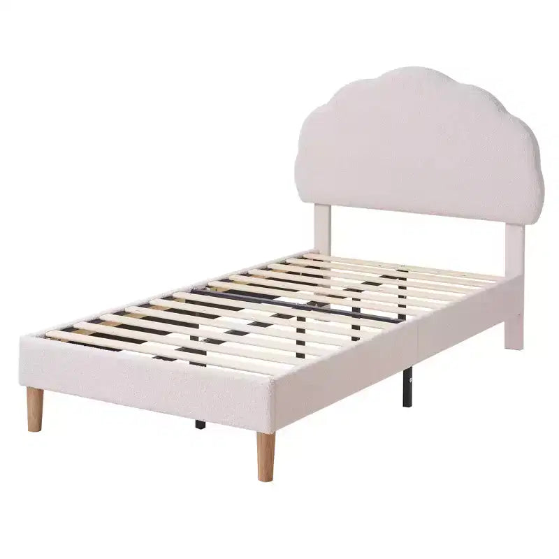 Cadre de lit en bois pour enfants en forme de nuage VECELO, lit plateforme rembourré avec tête de lit réglable, pas besoin de sommier tapissier