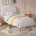 Cadre de lit en bois pour enfants en forme de nuage VECELO, lit plateforme rembourré avec tête de lit réglable, pas besoin de sommier tapissier