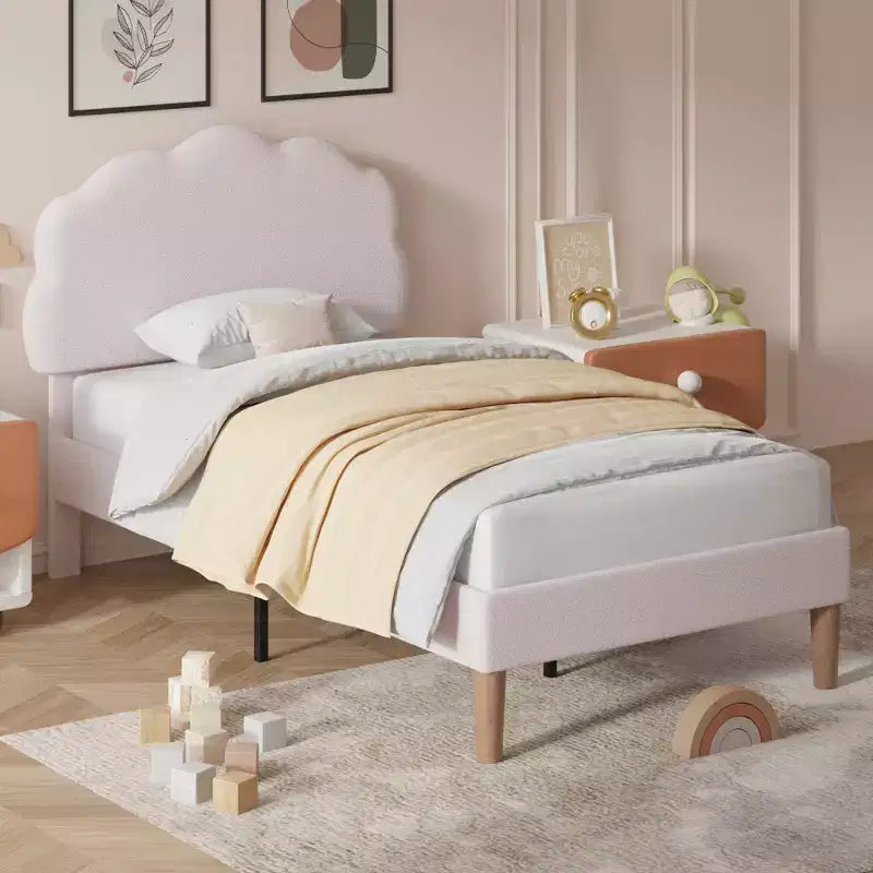 Cadre de lit en bois pour enfants en forme de nuage VECELO, lit plateforme rembourré avec tête de lit réglable, pas besoin de sommier tapissier