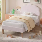 Cadre de lit en bois pour enfants en forme de nuage VECELO, lit plateforme rembourré avec tête de lit réglable, pas besoin de sommier tapissier