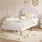 Cadre de lit en bois pour enfants en forme de nuage VECELO, lit plateforme rembourré avec tête de lit réglable, pas besoin de sommier tapissier