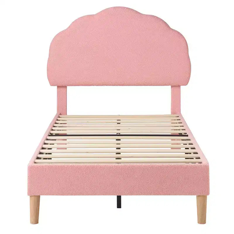 Cadre de lit en bois pour enfants en forme de nuage VECELO, lit plateforme rembourré avec tête de lit réglable, pas besoin de sommier tapissier