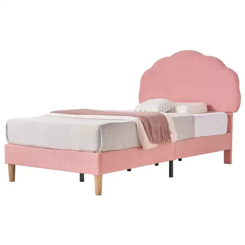 Cadre de lit en bois pour enfants en forme de nuage VECELO, lit plateforme rembourré avec tête de lit réglable, pas besoin de sommier tapissier