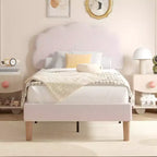 Cadre de lit en bois pour enfants en forme de nuage VECELO, lit plateforme rembourré avec tête de lit réglable, pas besoin de sommier tapissier