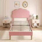 Cadre de lit en bois pour enfants en forme de nuage VECELO, lit plateforme rembourré avec tête de lit réglable, pas besoin de sommier tapissier