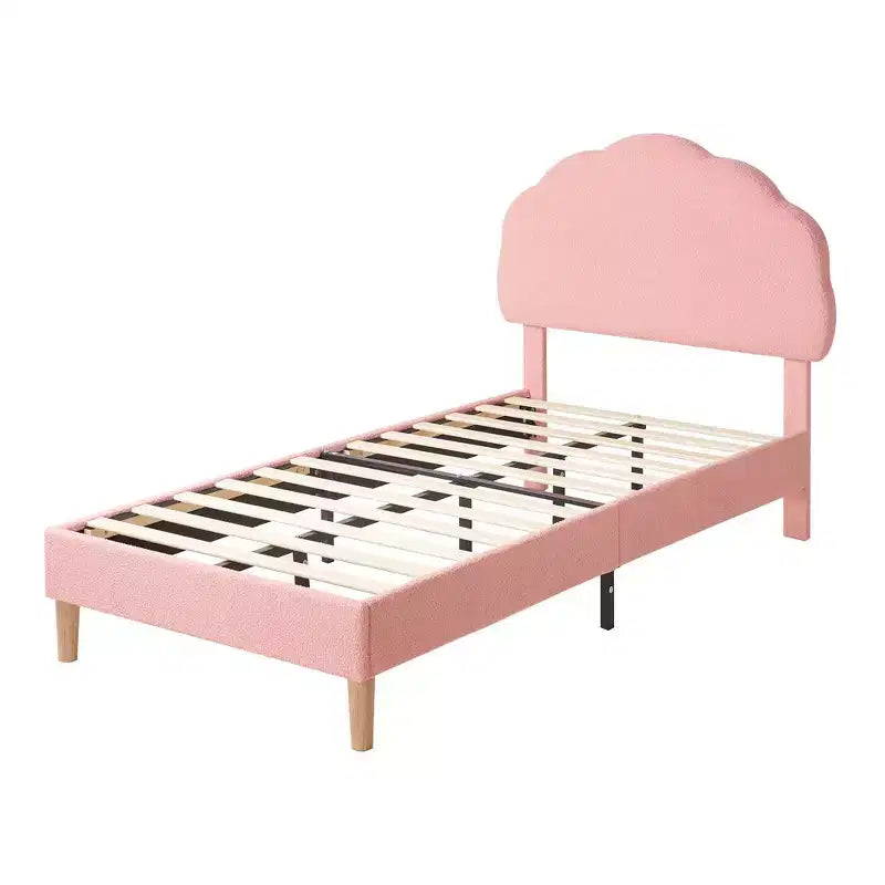 Cadre de lit en bois pour enfants en forme de nuage VECELO, lit plateforme rembourré avec tête de lit réglable, pas besoin de sommier tapissier