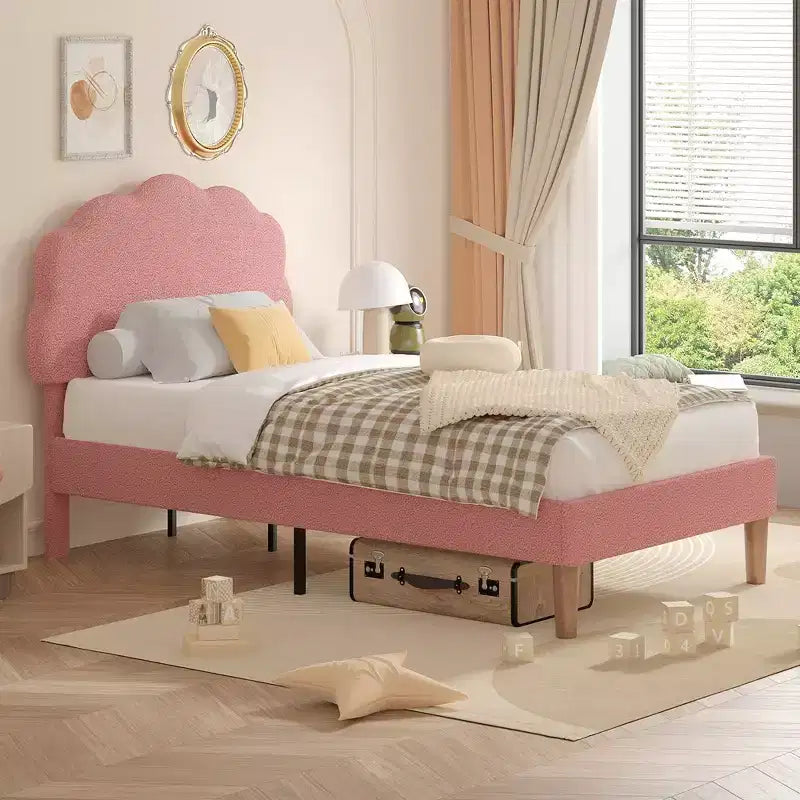 Cadre de lit en bois pour enfants en forme de nuage VECELO, lit plateforme rembourré avec tête de lit réglable, pas besoin de sommier tapissier