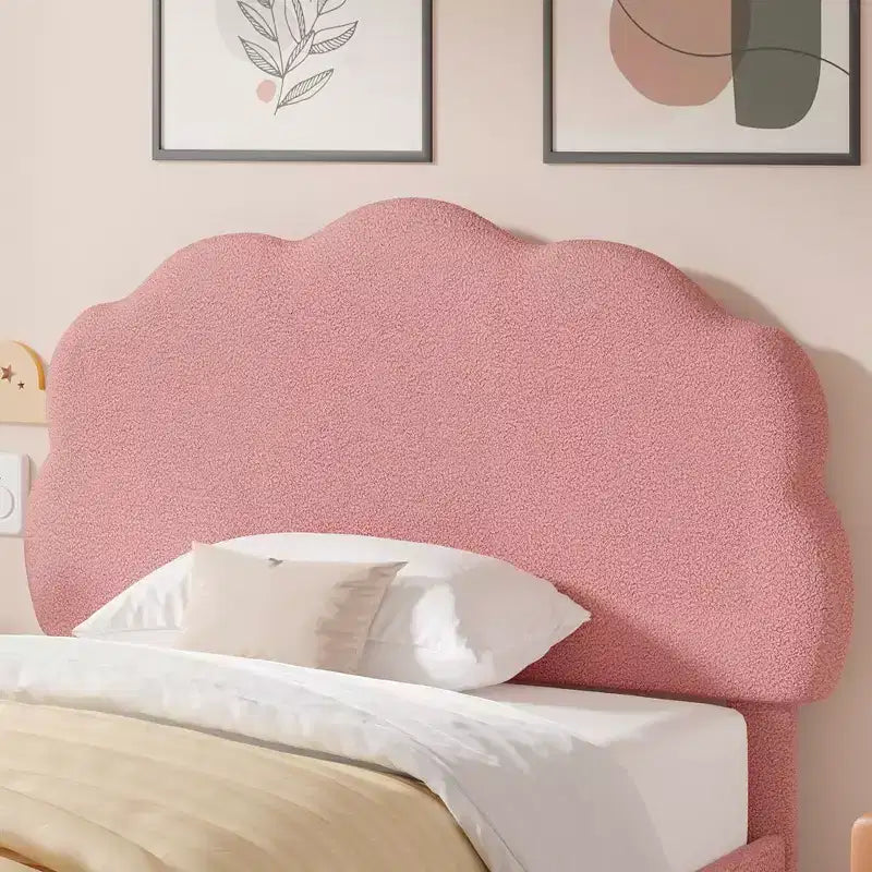 Cadre de lit en bois pour enfants en forme de nuage VECELO, lit plateforme rembourré avec tête de lit réglable, pas besoin de sommier tapissier