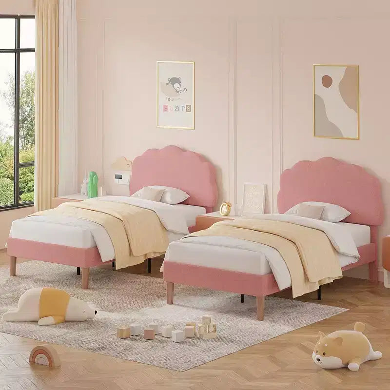 Cadre de lit en bois pour enfants en forme de nuage VECELO, lit plateforme rembourré avec tête de lit réglable, pas besoin de sommier tapissier