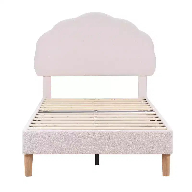 Cadre de lit en bois pour enfants en forme de nuage VECELO, lit plateforme rembourré avec tête de lit réglable, pas besoin de sommier tapissier