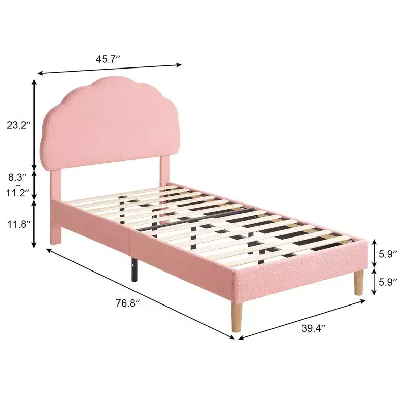 Cadre de lit en bois pour enfants en forme de nuage VECELO, lit plateforme rembourré avec tête de lit réglable, pas besoin de sommier tapissier