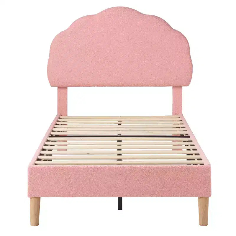 Cadre de lit en bois pour enfants en forme de nuage VECELO, lit plateforme rembourré avec tête de lit réglable, pas besoin de sommier tapissier