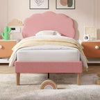 Cadre de lit en bois pour enfants en forme de nuage VECELO, lit plateforme rembourré avec tête de lit réglable, pas besoin de sommier tapissier