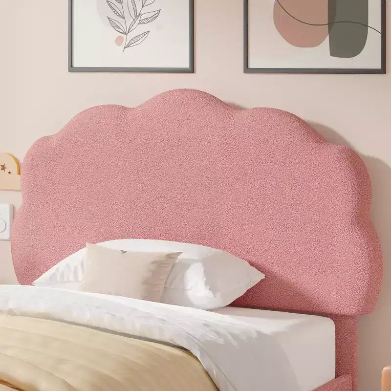 Cadre de lit en bois pour enfants en forme de nuage VECELO, lit plateforme rembourré avec tête de lit réglable, pas besoin de sommier tapissier