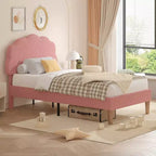 Cadre de lit en bois pour enfants en forme de nuage VECELO, lit plateforme rembourré avec tête de lit réglable, pas besoin de sommier tapissier