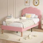 Cadre de lit en bois pour enfants en forme de nuage VECELO, lit plateforme rembourré avec tête de lit réglable, pas besoin de sommier tapissier