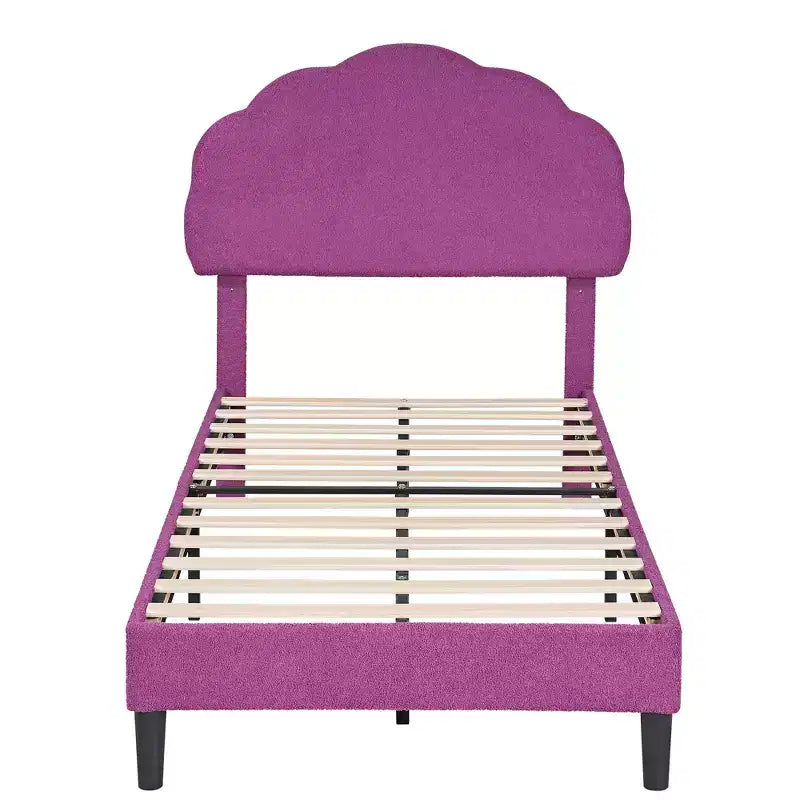 Cadre de lit en bois pour enfants en forme de nuage VECELO, lit plateforme rembourré avec tête de lit réglable, pas besoin de sommier tapissier