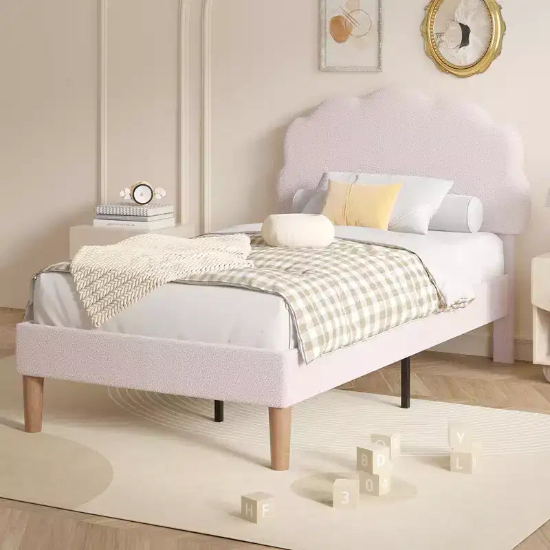 Cadre de lit en bois pour enfants en forme de nuage VECELO, lit plateforme rembourré avec tête de lit réglable, pas besoin de sommier tapissier
