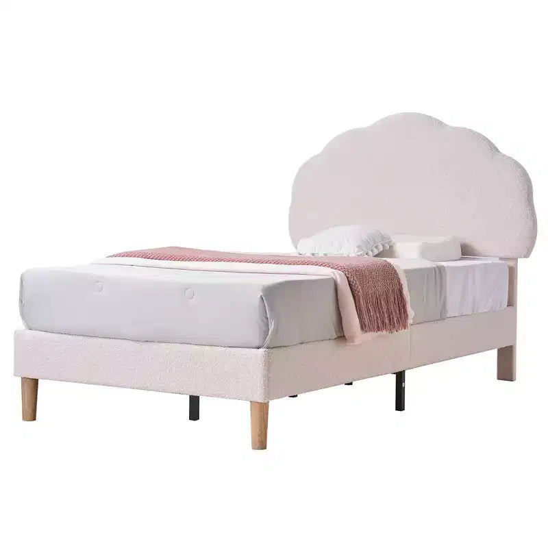 Cadre de lit en bois pour enfants en forme de nuage VECELO, lit plateforme rembourré avec tête de lit réglable, pas besoin de sommier tapissier