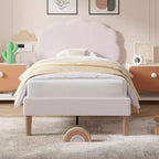 VECELO Wooden Cloud-Shaped Kids Bed Frame Upholstered Platform Bed with Adjustable Headboard, No Box Spring Needed