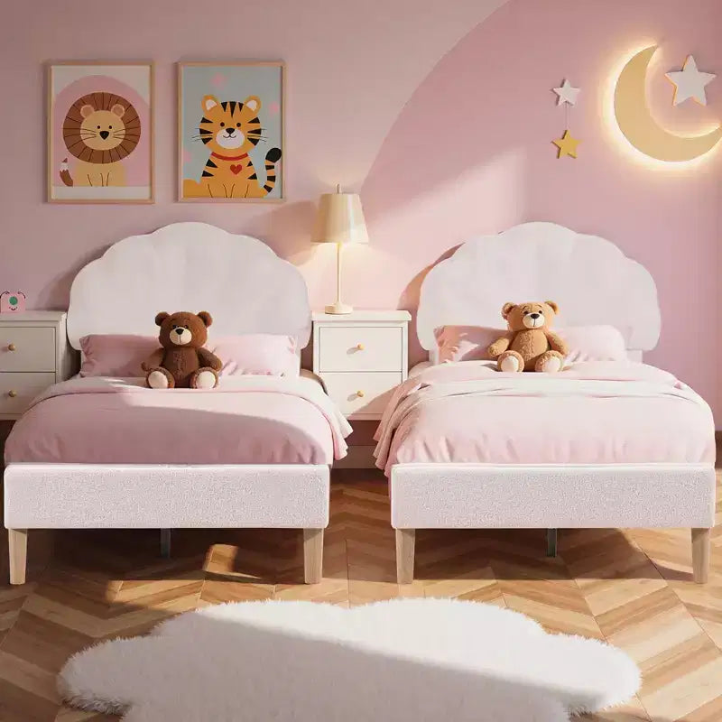 Cadre de lit en bois pour enfants en forme de nuage VECELO, lit plateforme rembourré avec tête de lit réglable, pas besoin de sommier tapissier