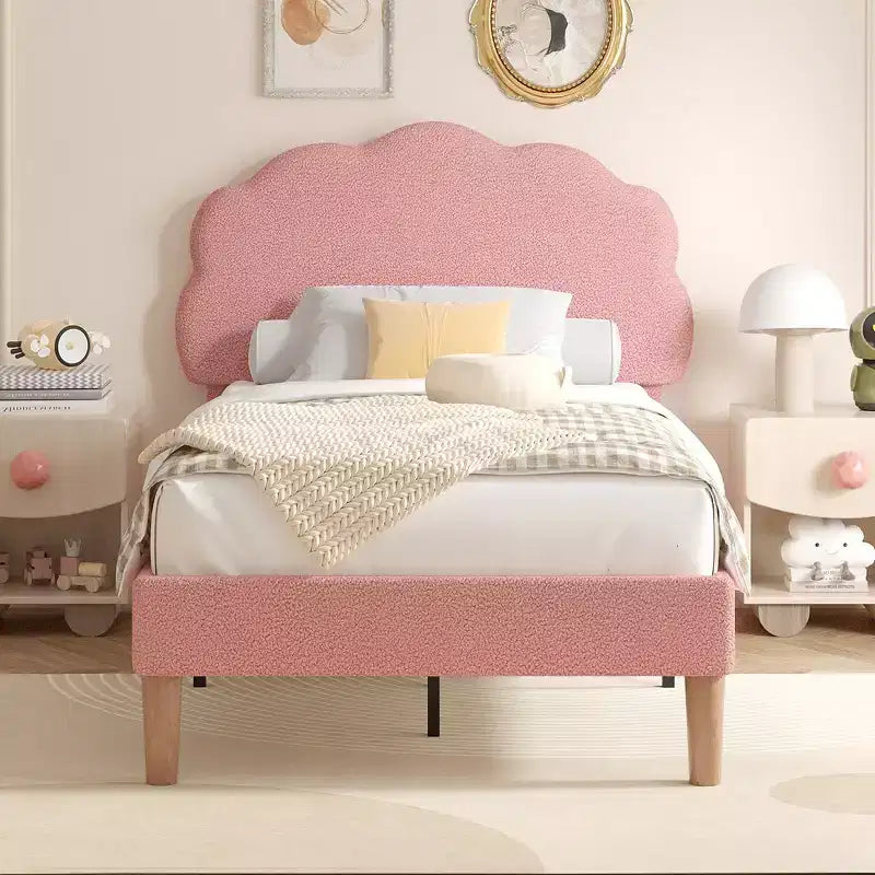 Cadre de lit en bois pour enfants en forme de nuage VECELO, lit plateforme rembourré avec tête de lit réglable, pas besoin de sommier tapissier