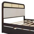 Lit plateforme queen en bois avec lit gigogne et 2 tiroirs, accents en rotin Bed 4S - ModernLuxe