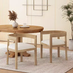 Lot de 2 chaises de salle à manger rétro avec accoudoirs et pieds en bois d'hévéa, Naturel+Beige 4S - HABITRIO