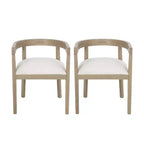 Lot de 2 chaises de salle à manger rétro avec accoudoirs et pieds en bois d'hévéa, Naturel+Beige 4S - HABITRIO
