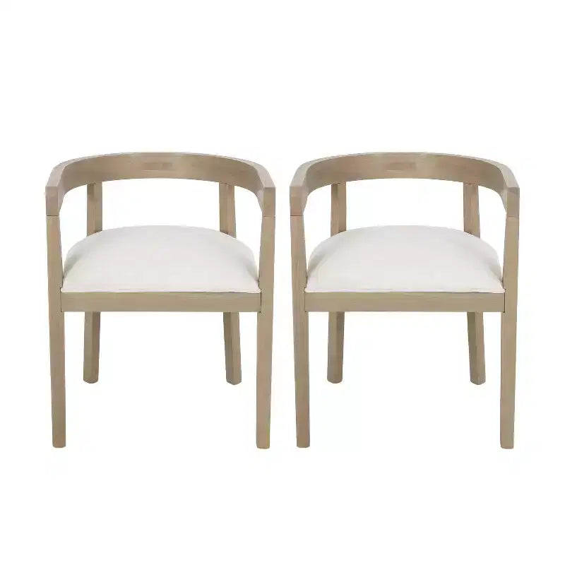 Lot de 2 chaises de salle à manger rétro avec accoudoirs et pieds en bois d'hévéa, Naturel+Beige 4S - HABITRIO